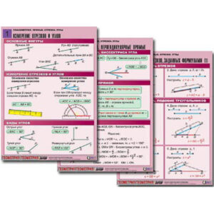 Комплект таблиц по геометрии "Планиметрия. Прямые. Отрезки. Углы" (8 табл., А1, лам.)