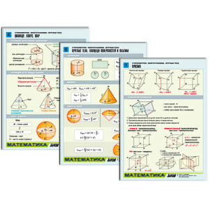 Комплект таблиц по геометрии раздат. "Стереометрия. Многогранники. Круглые тела" (цвет,лам, А4, 6шт)
