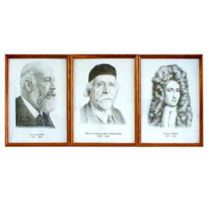 «Портреты выдающихся химиков» в деревянной рамке, под стеклом