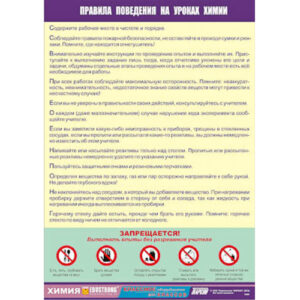 Таблица демонстрационная «Правила поведения на уроках химии»
