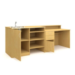 Стол демонстрационный с металлической раковиной. ЛДСП 16 мм. 2400х750х900мм.