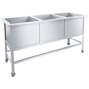 Ванна моечная сварная трехсекционная 1500х530х870 мм, из нерж. стали 0,5 мм, каркас из нерж. стали