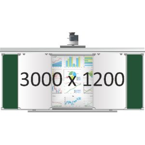 Доска раздвижная рельсовая (маркер в центре+мел по бокам), 3000х1200 мм. с нишей для интерактивной доски 1500х1200х90 мм.