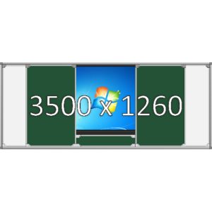 Доска раздвижная рельсовая (мел в центре+маркер по бокам), 3500х1260 мм. с нишей для интерактивной панели 1820х1070х160 мм.